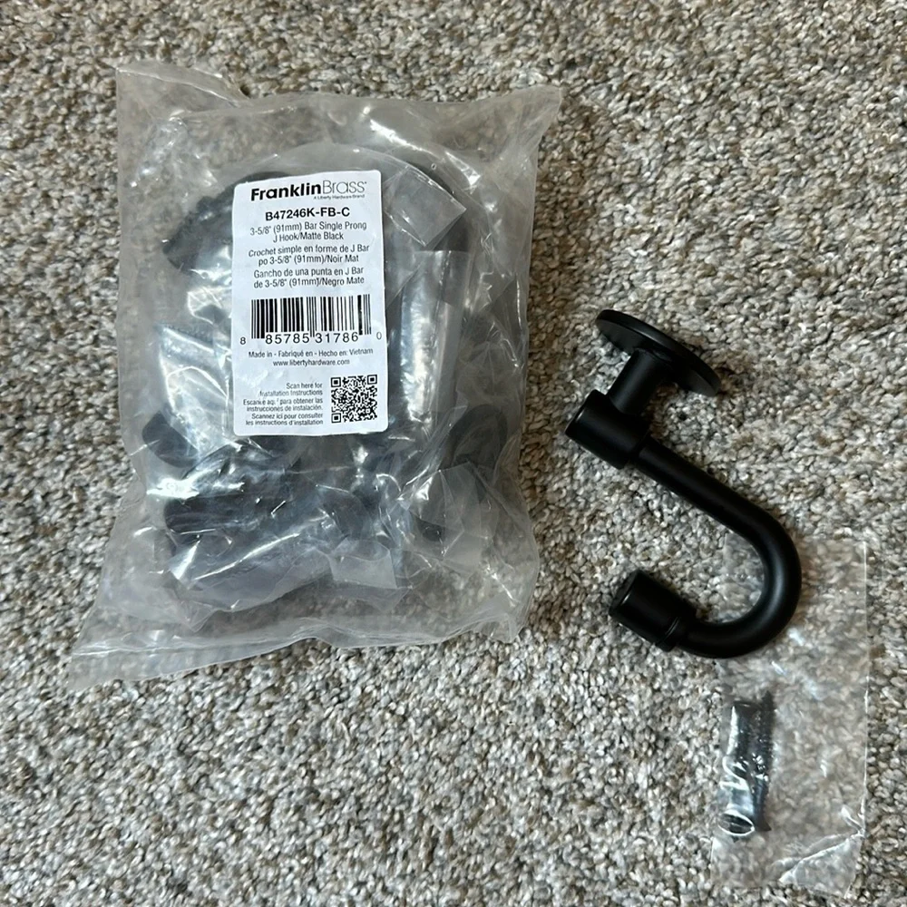 Franklin Brass Wall J-Hooks in Matte Black (4-Pack)
